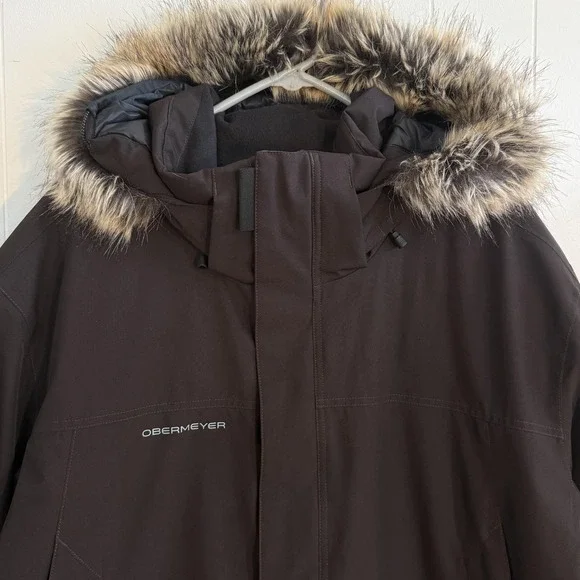 Obermeyer $399 Men's Ridgeline Dark Brown Insulated Ski Jacket w/ Faux Fur, 2XL